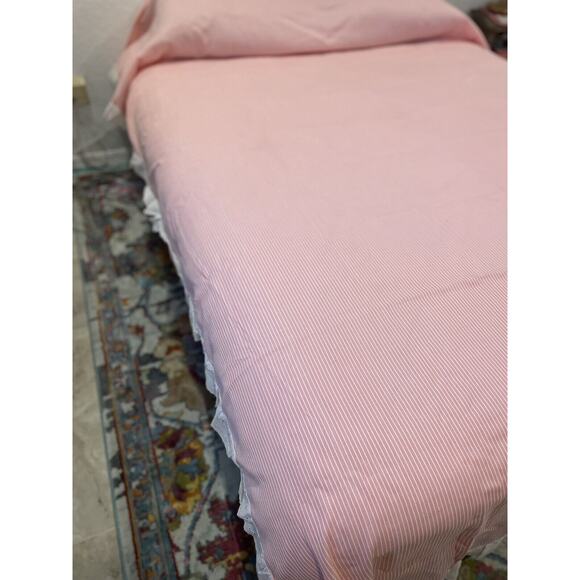 Sears Pink Pinstripe Twin Bedspread 74X 110 White Ruffle Perma Prest Vtg - Picture 3 of 6